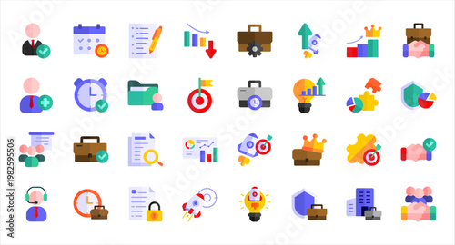 Professional Business Icons Collection. Office workflow management vector icons