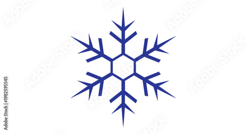 Blue geometric snowflake symbol isolated on a white background representing cold winter weather and christmas holiday season.