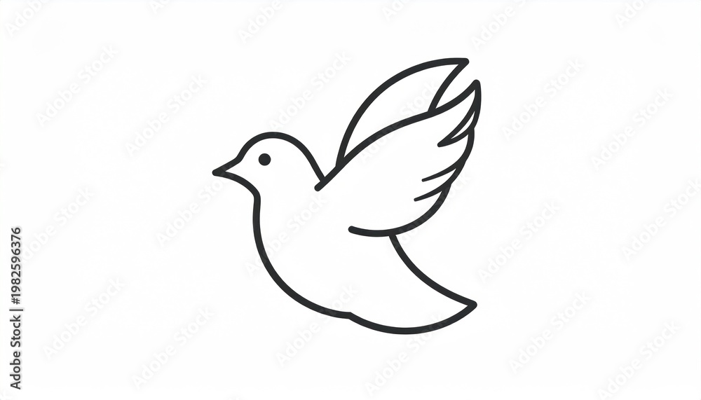 Fototapeta premium Simple line drawing of a dove in flight against a clean white background