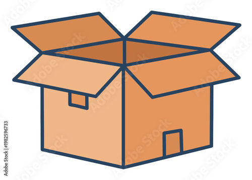 Simple open cardboard box icon illustrating packaging solutions and delivery services, perfect for ecommerce platforms, logistics, and moving company advertisements