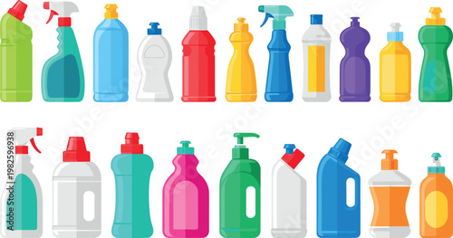 Colorful Cleaning Bottles and Household Product Containers Set, Spray, Liquid Soap, and Detergent Bottles for Domestic and Commercial Use