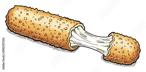 Delicious crunchy fried mozzarella stick with gooey stretchy cheese pull perfect for fast food restaurant menus appetizer sections or snack promotions