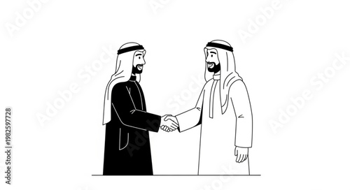 Two Arab men shaking hands in a business agreement.