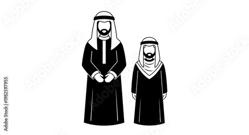 Two Arab men in traditional attire standing side by side in monochrome.