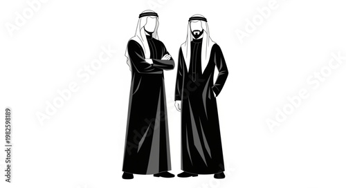 Two Arab men in traditional attire standing side by side.