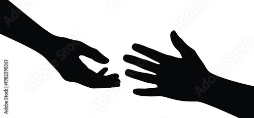 Helping hands silhouette on transparent checkered background vector illustration.