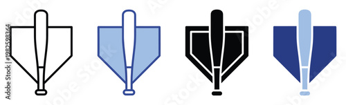 Baseball bat and home plate emblem perfect for sports apps game interfaces team logos or athletic branding symbolizing competitive spirit and recreational activities