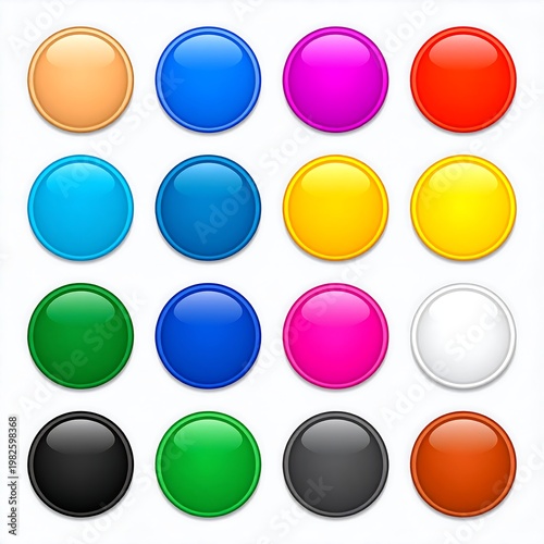 Free Download Sixteen glossy, colorful, circular buttons with inner shadows arranged in a four-by-four grid against a white background. Diverse hues give the buttons a dimensional appearance - GFXLoad
