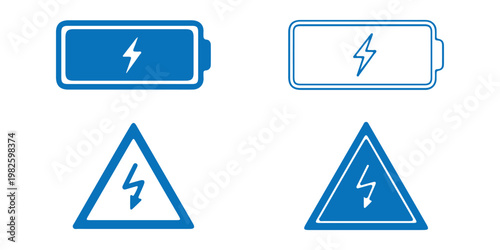 Battery Charging Icon Set with Lightning Bolt Symbol. Power Energy Vector Design.
