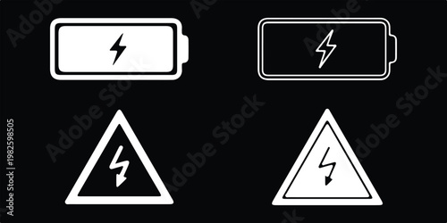 Battery Charging Icon Set with Lightning Bolt Symbol. Power Energy Vector Design.