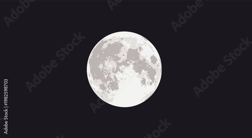Large detailed full moon shining brightly against a solid dark black background, capturing a peaceful and mysterious night sky.