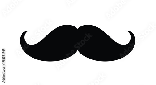 Iconic black handlebar mustache silhouette isolated on a white background, representing manhood and Movember health awareness.
