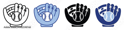 Dynamic baseball glove and ball icon collection providing versatile graphics for athletic equipment, team branding, and engaging digital sports event applications.