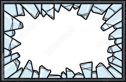 Cracked Glass Border Frame with Jagged Edges and Transparent Center, Perfect for Graphic Design