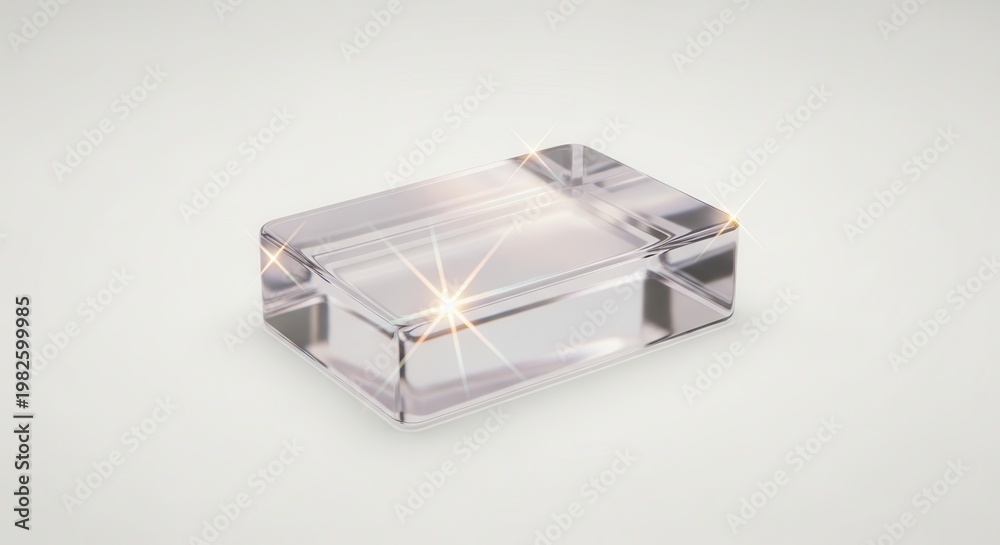 Fototapeta premium Gleaming transparent rectangular object displaying elegant light reflections and subtle brilliance