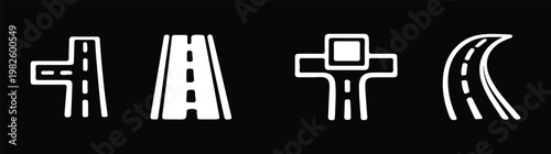 Road direction icons set with arrows, intersections and roundabout symbols,