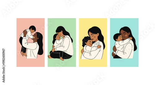 Four women in hijabs sitting together on colorful geometric backgrounds woman conversation group