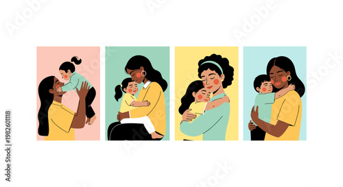 Mother and child reading colorful book together on couch, warm family bonding time