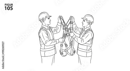 Two construction workers holding safety equipment.
