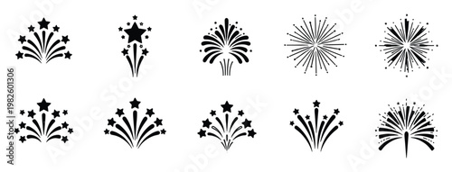 Firework icons set for festive celebrations and special event graphics suitable for holiday promotions and party invitations