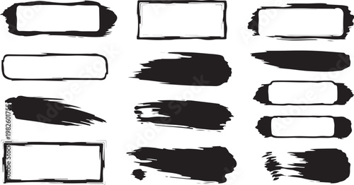 Принти на полотні Set of Black Grunge Brush Strokes and Textured Ink Frame Doodles