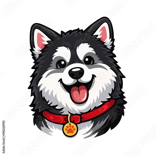 Cute Alaskan Malamute puppy cartoon character vector illustration