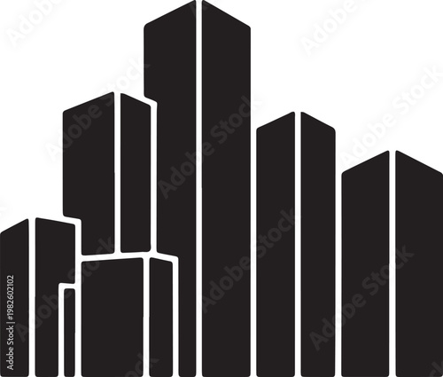 Monochrome city skyline silhouette vector modern skyscraper buildings downtown district architectural illustration