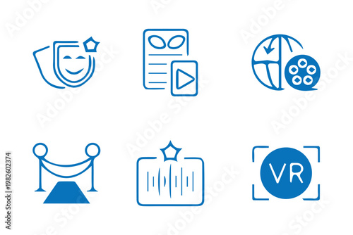 Theater masks icon set. Masquerade vector icons. Comic and tragic mask icons.