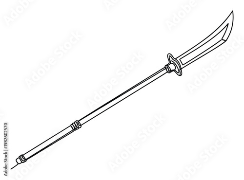 Striking oriental warriors longhandled bladed weapon sketch depicting a powerful historical combat tool ideal for cultural heritage documents and fantasy game development projects