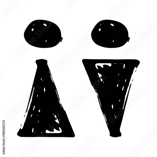 Hand drawn female and male gender identity sign Girls and boys Man and woman pictogram Lady and gentleman for restroom, toilet, washroom, lavatory, closet, WC, bathroom, door sticker