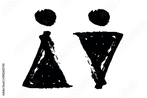 Hand drawn female and male gender identity sign Girls and boys Man and woman pictogram Lady and gentleman for restroom, toilet, washroom, lavatory, closet, WC, bathroom, door sticker