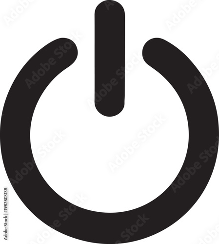 Power button symbol, on off switch icon, simple circle and line graphic, digital control element