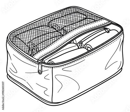 Compact travel organizer packing cube with mesh top and zippered compartment ideal for efficient luggage organization and travel accessory storage