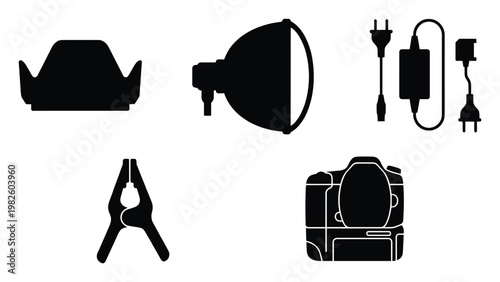 Essential photography studio equipment and camera accessories for professional image creation and visual content production used in instructional guides or creative projects.
