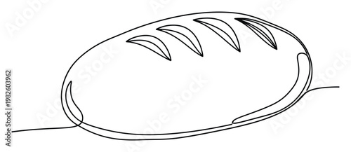 Simple continuous line drawing depicting a fresh baked loaf of bread perfect for culinary websites food blogs restaurant menus and bakery promotions