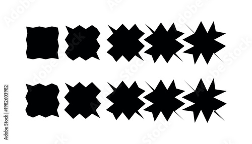 Black abstract starburst shapes on white background with abstract starburst isolated