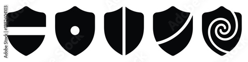 Collection of diverse shield icons representing protection, security, and defense for user interface, gaming, branding, or app development projects