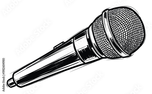 Dynamic hand drawn microphone sketch symbolizing vocal performance and public speaking perfect for music industry branding or entertainment event promotions