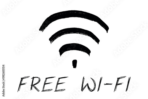 Hand drawn free wifi spot zone sign Public wi-fi area sign Wireless internet clipart in doodle style Single element for print, web, design, decor 3G, 4G, 5G, 6G, IoT