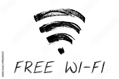 Hand drawn free wifi spot zone sign Public wi-fi area sign Wireless internet clipart in doodle style Single element for print, web, design, decor 3G, 4G, 5G, 6G, IoT