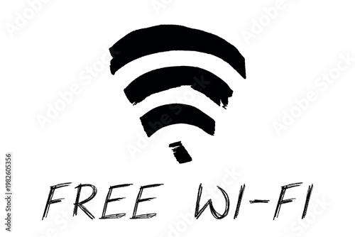 Hand drawn free wifi spot zone sign Public wi-fi area sign Wireless internet clipart in doodle style Single element for print, web, design, decor 3G, 4G, 5G, 6G, IoT