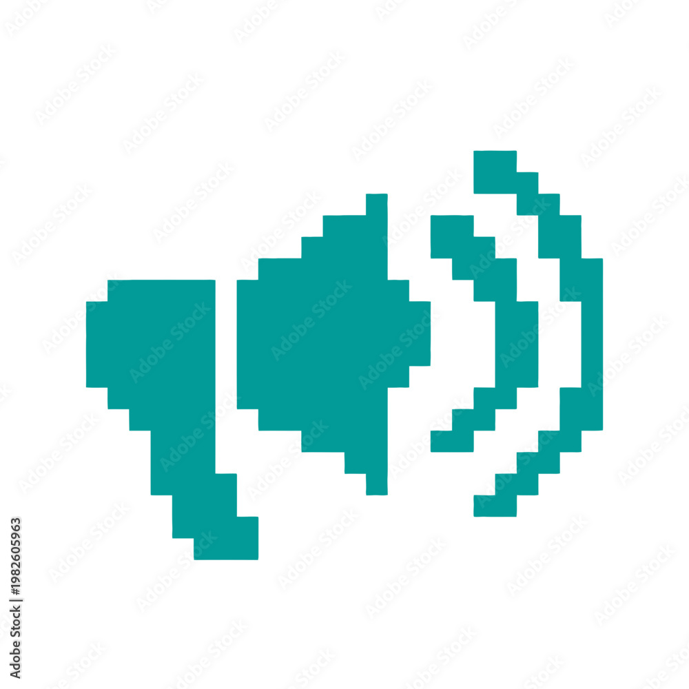 Fototapeta premium A vibrant teal icon megaphone emits sound waves in a pixelated style