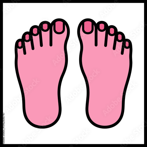 Icon of pink feet with painted toenails is a simple graphic illustration