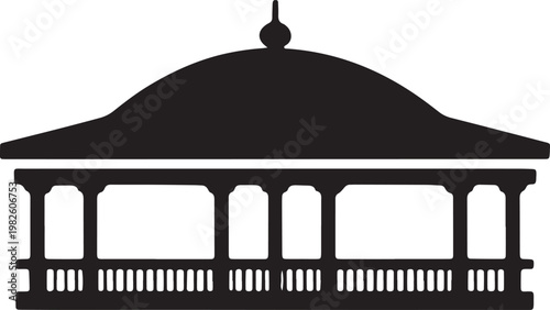 Traditional pavilion silhouette icon design with domed roof structure and decorative railings