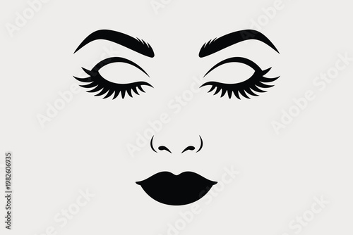Stylized woman face silhouette with long eyelashes and black lips for cosmetic beauty brand design.