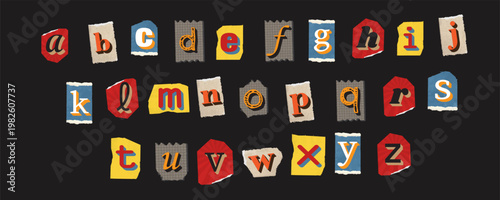 Ransom Notes Alphabet Cutout Letters Magazine Style Vector Collection