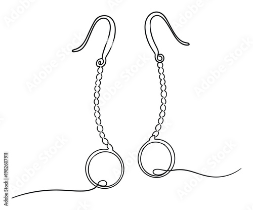 Elegant continuous line drawing of minimalist dangle earrings, perfect as a stylish jewelry graphic for fashion content or accessory branding projects