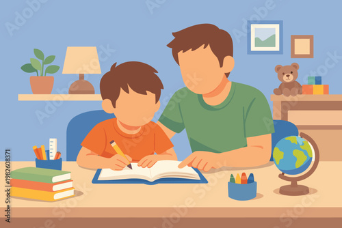 Parent Guiding Child Early Life Education Learning. Early life Education Concept. Vector graphic illustration