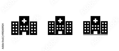 Healthcare hospital silhouette icon. Medical center buildings symbol. Health facility sign