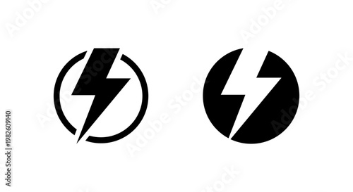 Lightning bolt icon in circle. Power energy symbol